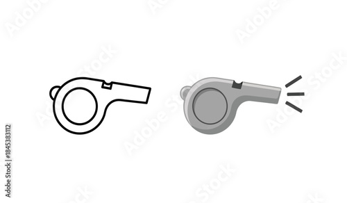 A detailed depiction showcasing two distinct styles of a whistle illustration one is a line drawing and the other a shaded rendering