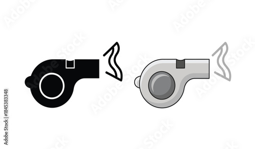 An illustrative depiction showcases two distinct whistle designs one in solid black and the other in grayscale with sound wave emanations high quality