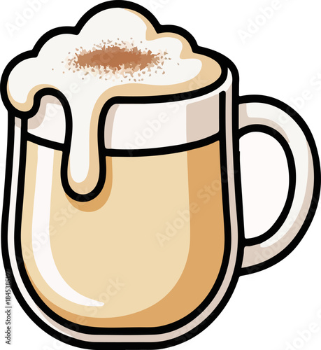 Eggnog drink with whipped cream and cinnamon cartoon vector Christmas beverage