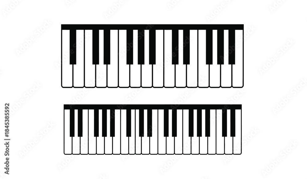 Fototapeta premium a minimalist depiction of two piano keyboards stacked vertically showcasing the black and white keys in a repeating pattern highlighting musical instrumentation