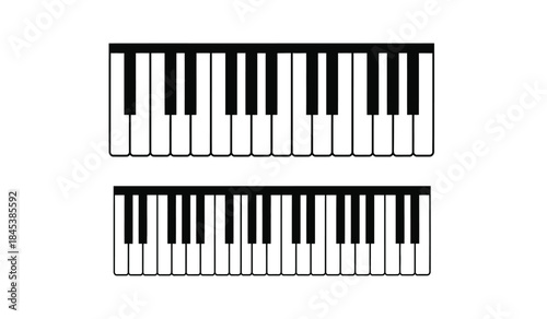 a minimalist depiction of two piano keyboards stacked vertically showcasing the black and white keys in a repeating pattern highlighting musical instrumentation