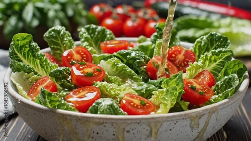 Fresh Salad Preparation - A Healthy and Delicious Meal with Tomatoes and Lettuce.