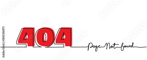Red 404 not found website missing message ux interface Continuous line art drawing vector illustration, outline Hand drawn heart line art banner poster background transparent isolated clipart copyspac