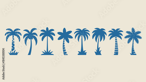 Blue Silhouettes of Various Palm Trees on Beige Background