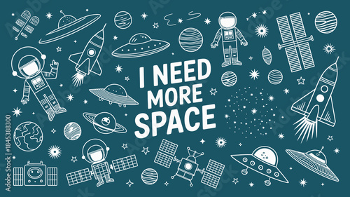 Space-themed illustration with astronauts, planets, and spaceships, conveying a sense of adventure and exploration.