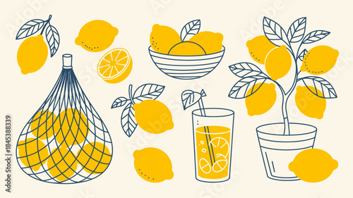Lemon Illustrations with Various Scenes and Arrangements