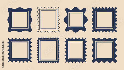 Vintage Postage Stamp Templates with Various Border Designs