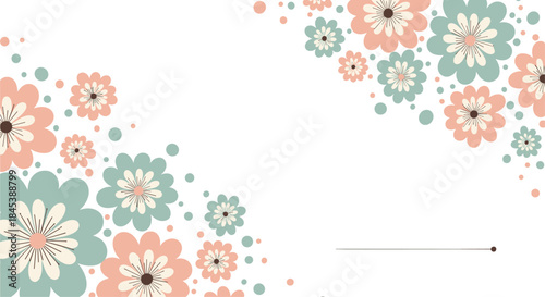 A beautiful floral background with pink and blue flowers arranged in the corners, leaving ample white space for custom text.