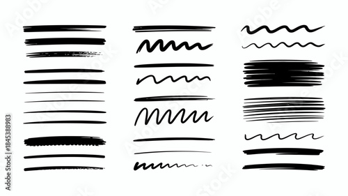Wallpaper Mural Brush strokes and lines set, black hand drawn vector illustration on white background Torontodigital.ca