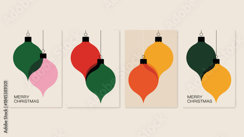Colorful Christmas Ornaments and Merry Christmas Cards