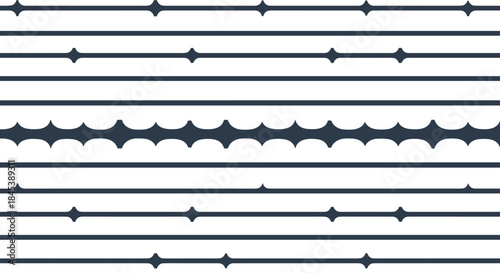 Abstract geometric design featuring a variety of horizontal lines and dividers in dark blue on a clean white background.