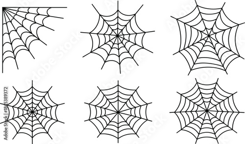 Spider Web Vector Set with Six Designs. Black and White Spider Web Clipart Collection.