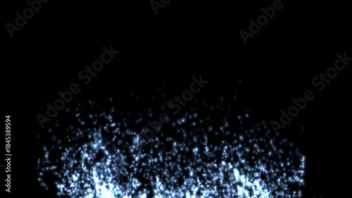 Glowing blue particles rising upward in abstract burst animation on dark background
