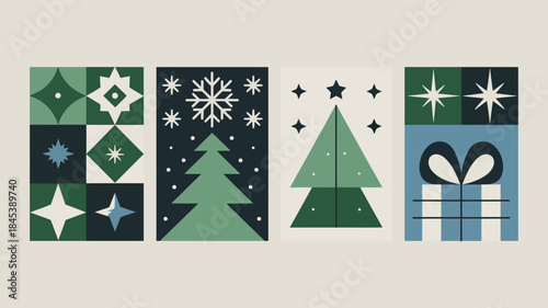 Christmas Card Designs with Winter Elements and Gift Wrapping