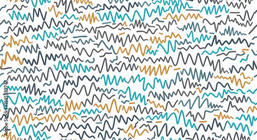 Abstract seamless pattern of dense, chaotic, hand-drawn wavy and zigzag lines in a colorful, energetic, and artistic composition.