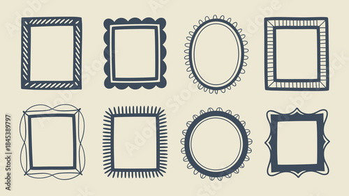 Hand drawn picture frame designs, various shapes and styles, illustration set