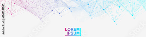 Global network connection website header or banner design. Abstract background with connecting dots and lines. Global business. Social network communication. Internet technology. Vector illustration