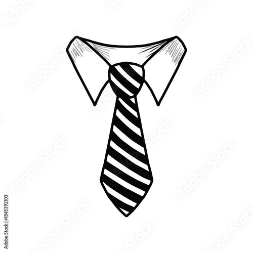 Hand drawn striped necktie and collar outline vector. Formal business attire doodle sketch isolated on white background