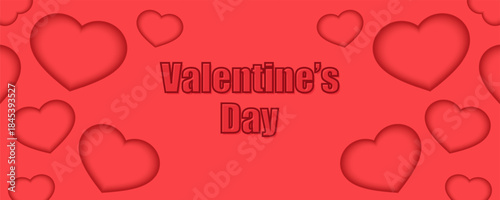 Red Valentine's Day background with beautiful hearts for design. A beautiful romantic red banner with hearts for Valentine's Day design. Vector illustration for a Valentine's Day.