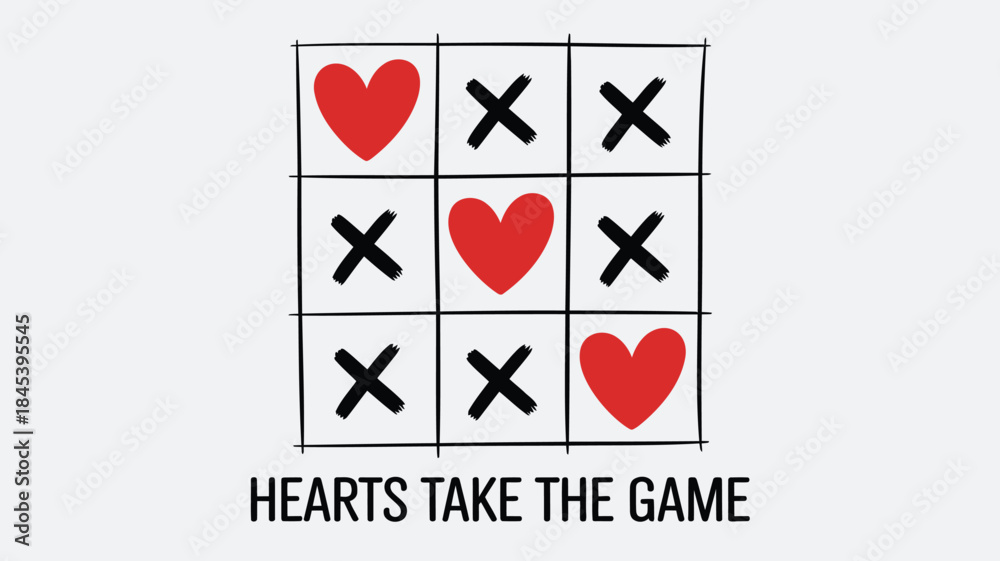 Obraz premium Hearts take the game with tic tac toe on white background
