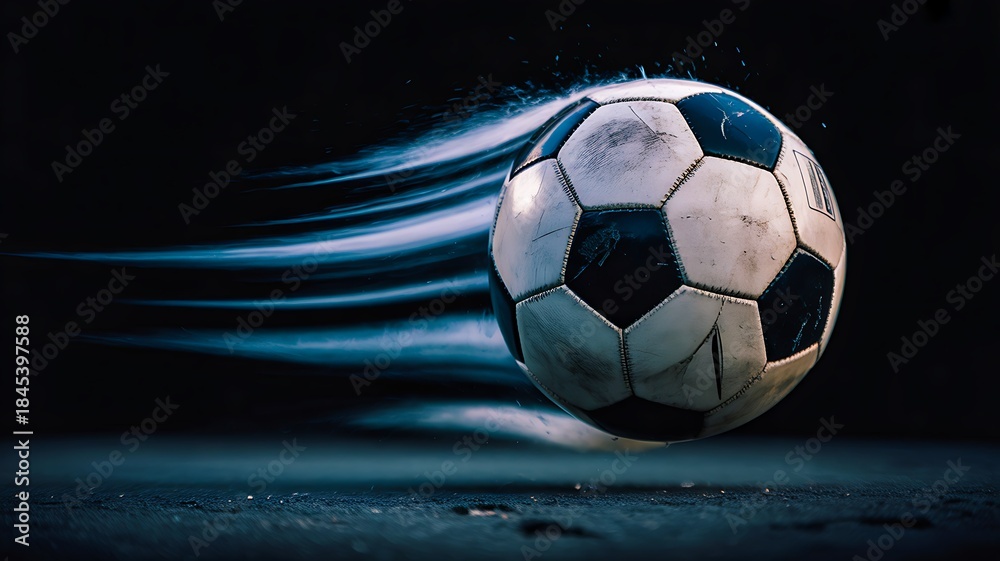 Naklejka premium Soccer ball with motion effect on dark background 
