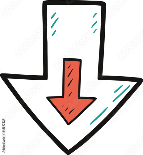 Hand drawn sketch of a red arrow pointing down