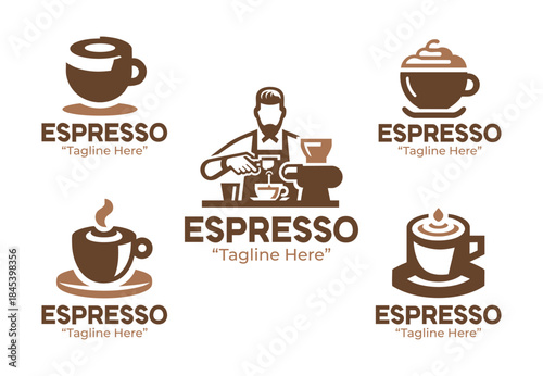 5 Espresso Bar Logo Set Modern Coffee Shop Identity