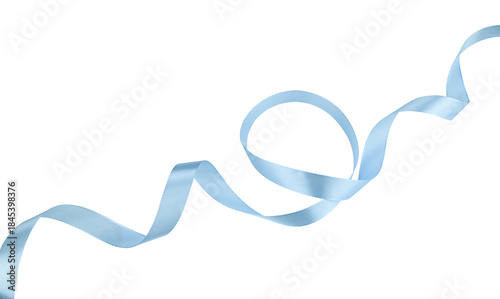 Light blue ribbon satin bow curly scroll isolated on a transparent background. Full depth of field. PNG.