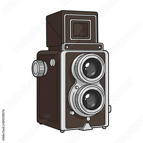 Vintage brown twin lens reflex camera photography equipment design vector illustration