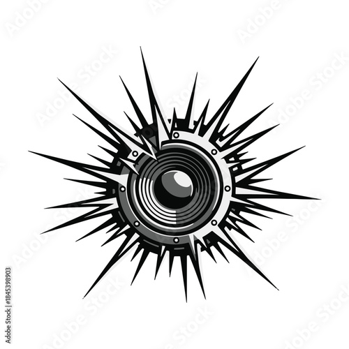 Slika na platnu Loud music speaker sound woofer with sharp exploding blast shape vector illustra