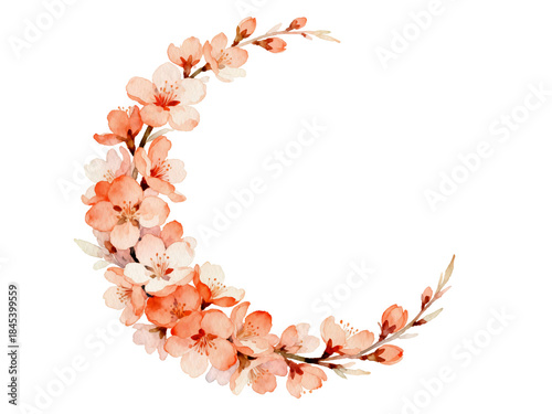 Blossom Crescent: Delicate peach-colored blossoms artistically arranged in a crescent shape, symbolizing growth and renewal.