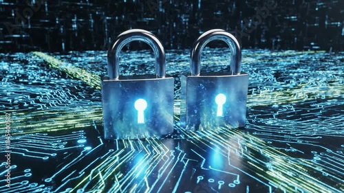 Cybersecurity Locks on Digital Circuit Board - Protecting Data and Networks.