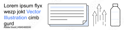 Business growth, professional reports, sustainability, organization, data analysis, productivity. ion of a document, upward arrows and a bottle. Business growth and professional reports concept