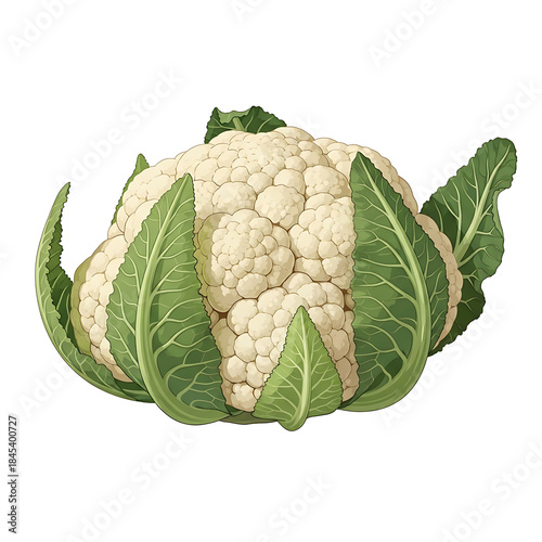 Illustration of a Cauliflower with Green Leaves graphic