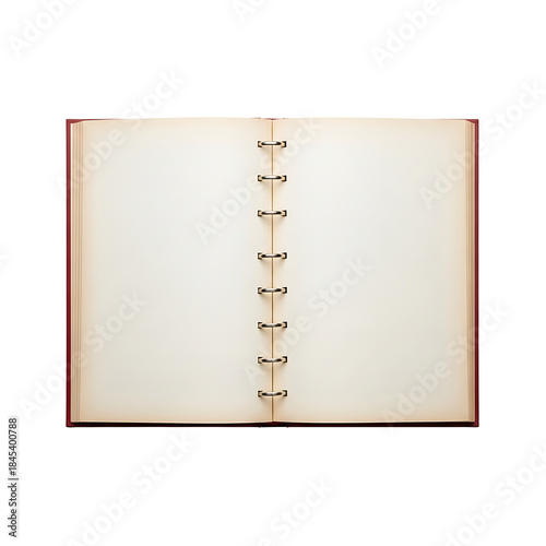 Open Blank Red Bound Notebook with Ring Binders empty