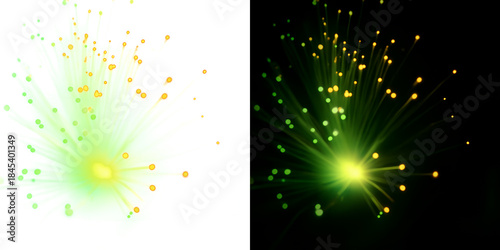 Vibrant explosions of green and yellow light