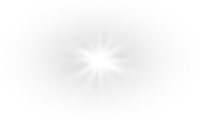 Lens flare sunlight effect with optical rings and bright rays. Stock vector illustration on transparent background.