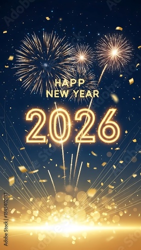 Wallpaper Mural Happy New Year 2026 Celebration with Golden Fireworks Torontodigital.ca