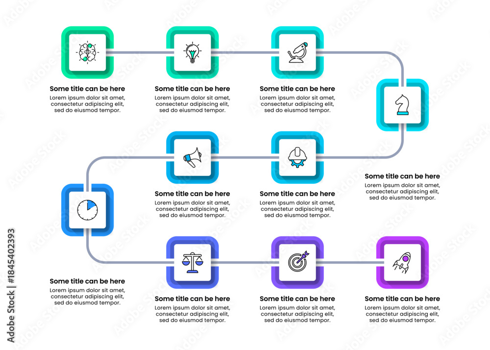 Naklejka premium Infographic template. Line with 10 squares and icons