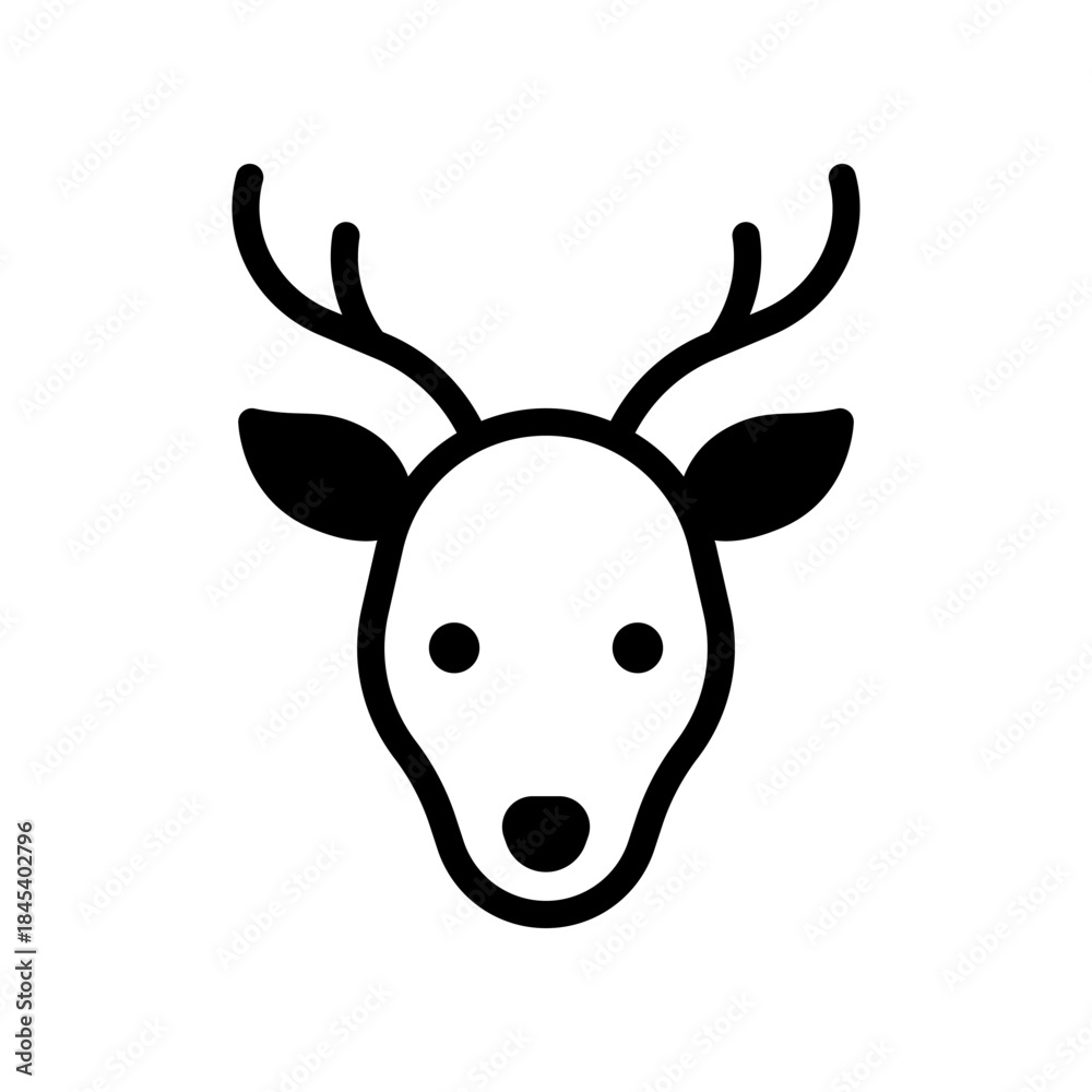 Fototapeta premium Minimal Deer Head Outline Icon With Antlers, Simple Black Line Art Logo for Branding Projects