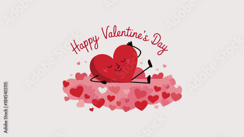 A cheerful heart character lounges on a cloud made of smaller hearts, spreading love and joy on valentine's day with a sweet smile