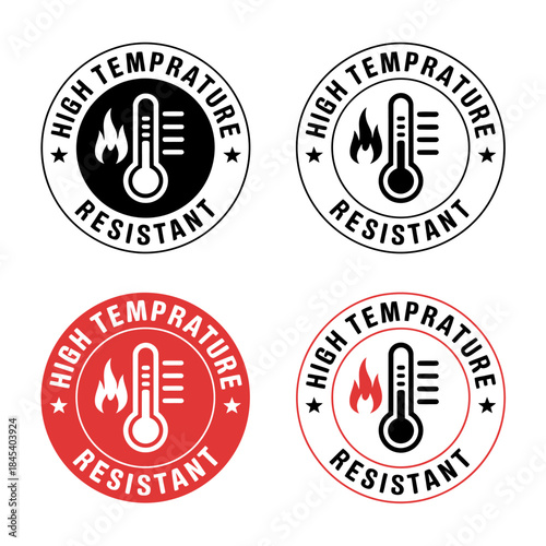 High temperature resistant circular icons with flame and thermometer symbols