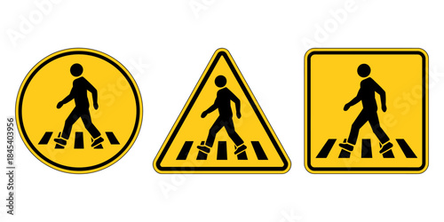 Collection of international pedestrian crossing signs illustrating road safety warnings
