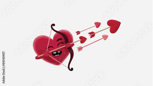 A cheerful cupid inspired heart character with a bow and arrows, symbolizing love and affection in a playful digital illustration