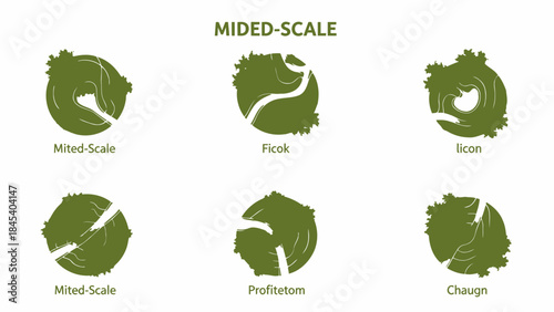 Set of green lettuce icons flat vector illustrations for healthy food and cooking concepts isolated 