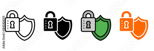 Icon Set Multiple Style Collection. Shield, Lock, Firewall, Safe, Badge, Guard, Fortress, Armor, Umbrella, Hand, Eye, Fingerprint, Lockbox, Vault, Safety Vest, Security Camera, Barrier, Medical Shield