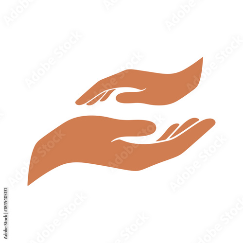 Abstract caring hands reaching out for support and help symbol vector illustration.