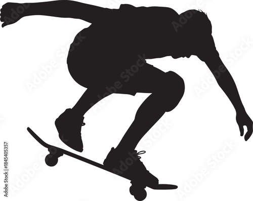 Silhouette vector of a male skateboarder riding a skateboard isolated on transparent background