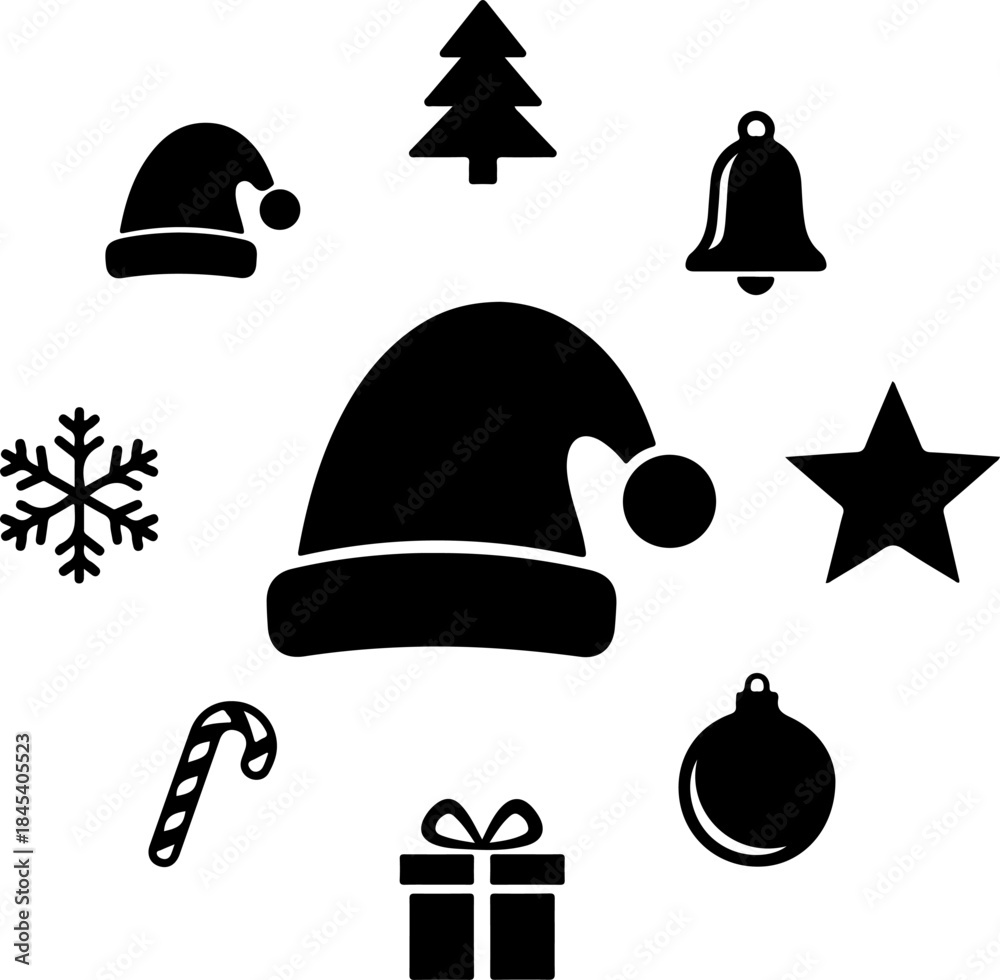 Fototapeta premium Christmas Icons Silhouettes Collection – From Small to Large
