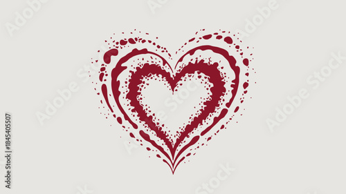 Red grunge heart illustration with splattered paint effect on white background, symbolizing love and creativity in a unique artistic style
